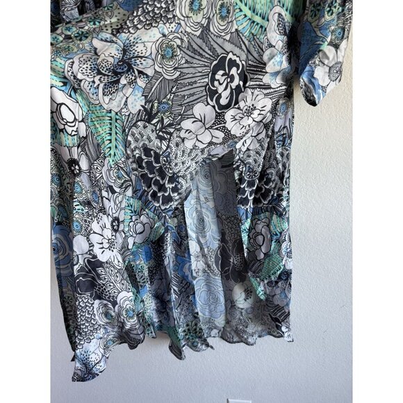 Winton + Waits Women Floral Bombay Blue Kimono Duster Open Front Boho OSFM Beach - Picture 13 of 15